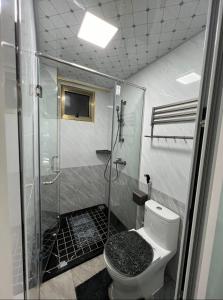 un bagno con doccia e WC di B301 3bedroom apartment at Goldpark Homes Kilimani a Nairobi Altre 8 foto
