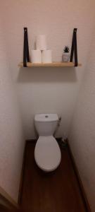 ein Badezimmer mit einem WC und einem Regal mit Toilettenpapier in der Unterkunft Appartement VERCORS 4 personnes in Autrans