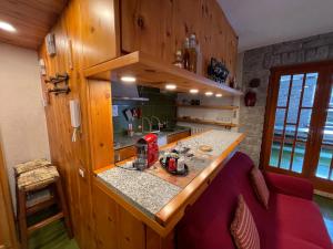 a kitchen with a counter top and a counter sidx sidx sidx sidx at Villa La Roccia Scopello Valsesia in Scopello