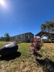 a large tire in the grass in front of a building at The Sequoia guesthouse in Miramonte