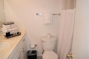 een witte badkamer met een toilet en een wastafel bij 238- Fully Furnished, WiFi Included in Scottsdale