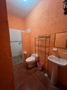 a bathroom with a toilet and a sink at Hotel San Pancho in Real de Catorce
