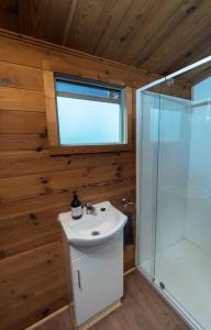 une salle de bain avec un lavabo et une douche dans l'établissement Unique Wooden Cabin for Couples - Frankland River Cabin, à Frankland