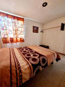 1 dormitorio con 1 cama con manta marrón en Casa Pachuca hidalgo, en Colonia de Venado