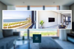 卡萨布兰卡Atlantic View Appart'Hotel的一张可以看到海滩景色的客厅照片