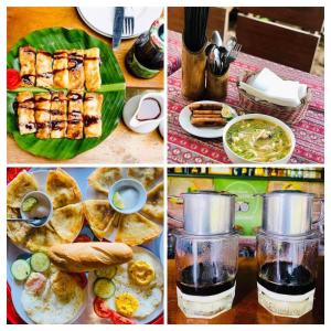 a collage of pictures of food on a table at Jungle Boss Homestay in Phong Nha