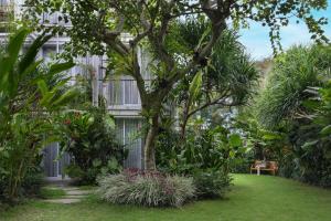 a garden with a tree and some plants at Rimbun Canggu Hotel in Canggu