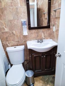a bathroom with a toilet and a sink and a mirror at Osas Luxury Stay in Queens +21 photos