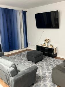 TV a/nebo společenská místnost v ubytování Luxurious townhouse near nyc