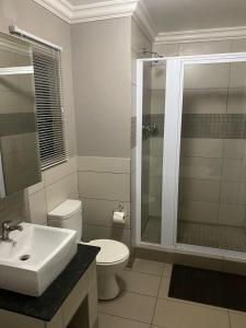 a bathroom with a toilet and a sink and a shower at Black Olive Haven in Fourways +22 photos