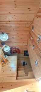 - une vue intérieure sur un sauna aux murs en bois dans l'établissement Cottage Sataplia, à Koutaïssi