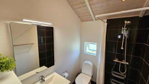 un bagno con doccia, WC e lavandino di Cozy And Modern Holiday Home With All Equipment a Neder Lysabild Altre 32 foto