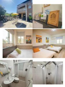 un collage de trois photos d'une chambre dans l'établissement 八八古藝悅禾民宿, à Jinning