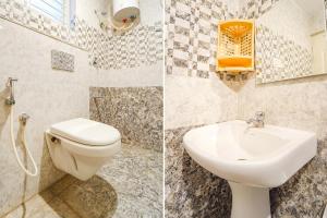 two pictures of a bathroom with a toilet and a sink at FabExpress Mann Pasand Inn in Bangalore
