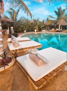- une piscine avec des chaises longues dans l'établissement Zen Boutique Resort, à Jambiani
