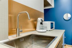 a kitchen with a sink and a mixer on a counter at Studio très fonctionnel - Rickhoss Home in Samois-sur-Seine +8 photos