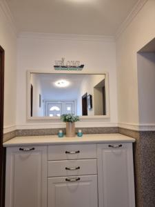 a bathroom with a sink and a large mirror at Apartmani MINA in Bar +35 photos