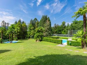 een grote tuin met een zwembad en palmbomen bij Apartment Euroville-4 by Interhome in Germignaga