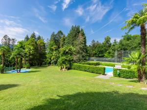 a large yard with a pool and palm trees at Apartment Euroville-1 by Interhome in Germignaga