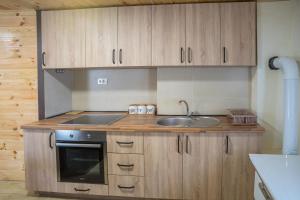 une cuisine avec un évier et une cuisinière dans l'établissement Apartman Viktorija, à Žabljak 11 autres photos