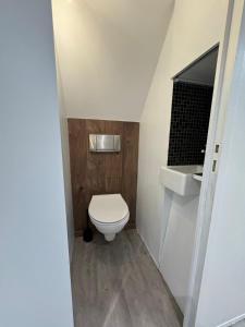 ein kleines Badezimmer mit Toilette und Waschbecken in der Unterkunft Duplex Pinel - Stade de France - Paris in Saint-Denis