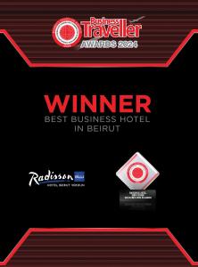 a winner best business hotel in berlin with a red logo at Radisson Blu Hotel, Beirut Verdun in Beirut