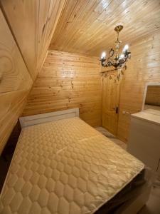 a bedroom with a bed in a wooden room at Villa Edelweiss in Batumi +14 photos