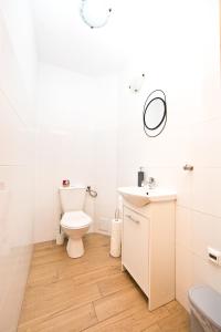 biała łazienka z toaletą i umywalką w obiekcie Chata za wsią w mieście Lądek-Zdrój