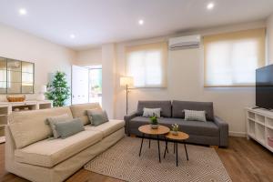 ein Wohnzimmer mit zwei Sofas und einem Fernseher in der Unterkunft Apartamento Boutique a estrenar in Sevilla