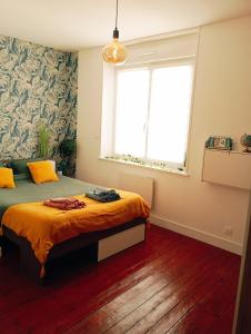 - une chambre avec un lit et une grande fenêtre dans l'établissement Irziana - Au jardin d'Henriville, à Amiens