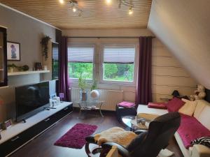 a living room with a couch and a tv at Ferienwohnung am Allerbogen in Neu Wietze