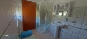 uma casa de banho com uma cabina de duche em vidro e um lavatório. em B&B La Palombara em Giuliano di Roma