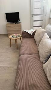 a living room with a couch and a table at Apartmán RUŽA in Ružomberok