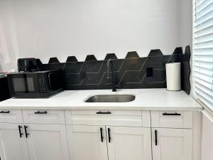 鲁兹Getaway Private Suite C的带水槽和微波炉的厨房柜台