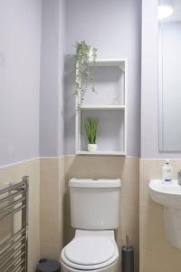 a bathroom with a toilet and a sink at Cosy and Chic, Quiet Apartment in Leith in Edinburgh