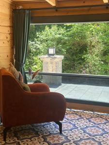 uma sala de estar com uma grande janela e uma cadeira em Ayder Villa Gencal King em Ayder Yaylasi