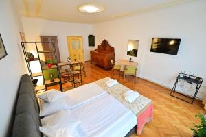 una sala de estar con un sofá y una mesa en FLH - Althaus, en Sibiu