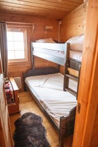 LjørdalにあるVilla Fregnのキャビン内の二段ベッド2台が備わる客室です。