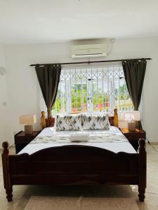 a bedroom with a large bed and a window at D BES Residence Self Catering in Beau Vallon