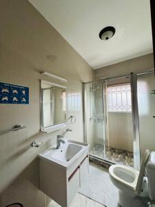 a bathroom with a sink and a shower and a toilet at D BES Residence Self Catering in Beau Vallon +14 photos