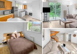 a collage of photos of a bedroom and a living room at Limoges, résidence fermée, 3 chambres, piscine, parking, 6 pers in Limoges