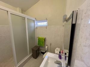 a bathroom with a shower and a sink and a toilet at Filaos Bungalows Flic-en-Flac in Flic-en-Flac +11 photos