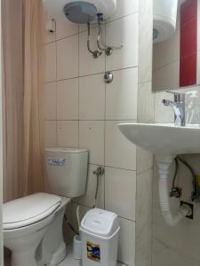 une salle de bain avec toilettes et lavabo dans l'établissement ANJA lake view, à Ohrid