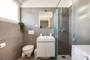 une salle de bain avec toilettes, lavabo et douche dans l'établissement Cosy apartment near the Lake, à Riva del Garda 8 autres photos