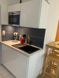 a kitchen with a sink and a counter top at Studio hypercentre résidence standing in Belfort
