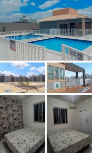 a collage of photos of a building and a pool at Quarto Super King com Ar in Imperatriz