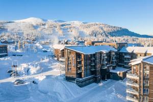 an aerial view of a resort in the snow at Radisson Blu Resort, Trysil in Trysil