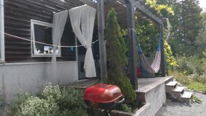 a garden with a grill next to a house at The Eagle's Landing on Minamkeak Lake - A Serene Escape in Italy Cross