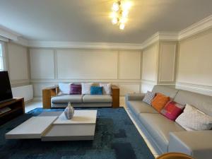 a living room with two couches and a tv at Spacious Marie apt in Serris