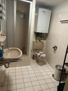 ein Badezimmer mit Waschbecken und Toilette in der Unterkunft Ferienwohnung am Alten Hafen in Hooksiel